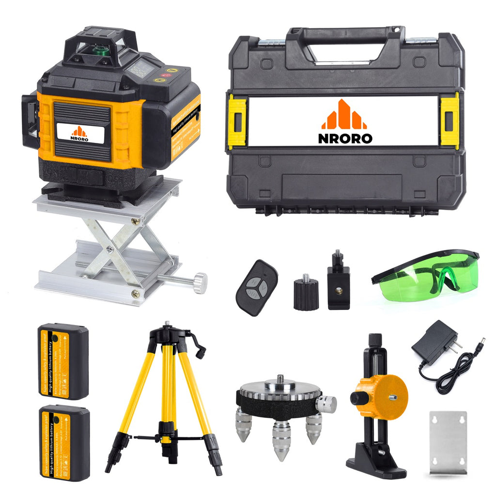 Nroro Tools - 16-Line Laser Level - Kit in Hard Case with Tripod & Stands