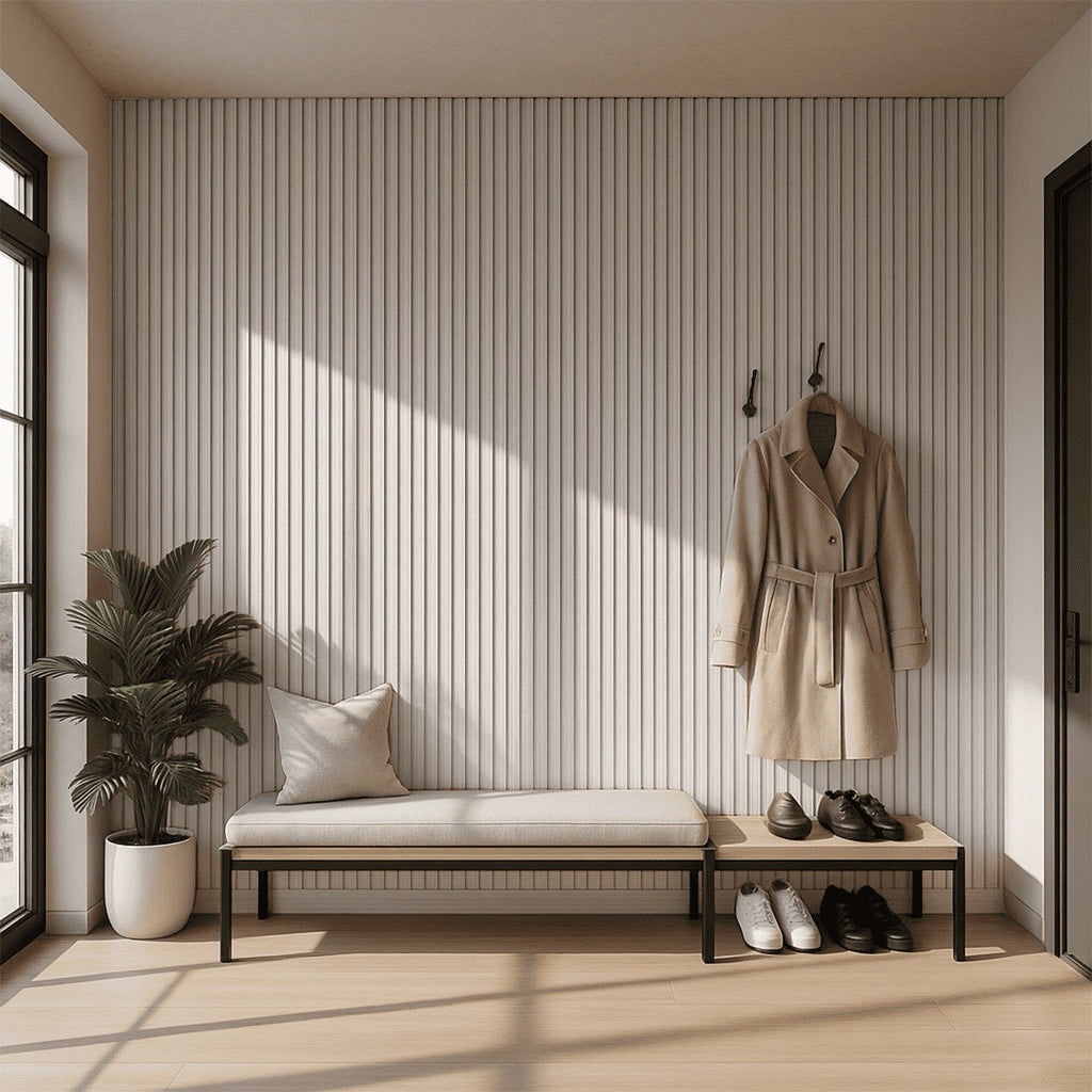 Nroro - Ivory Oak 62A - Ridge5 Collection - Slat Wall & Ceiling Panel - PVC Decor Accent