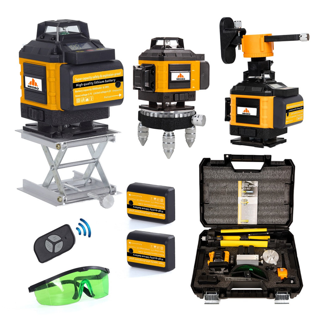 Nroro Tools - 16-Line Laser Level - Kit in Hard Case with Tripod & Stands