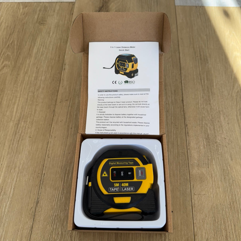 Nroro 3-in-1 Laser Tape Measure – Digital Distance Measure with Built-In Laser Level