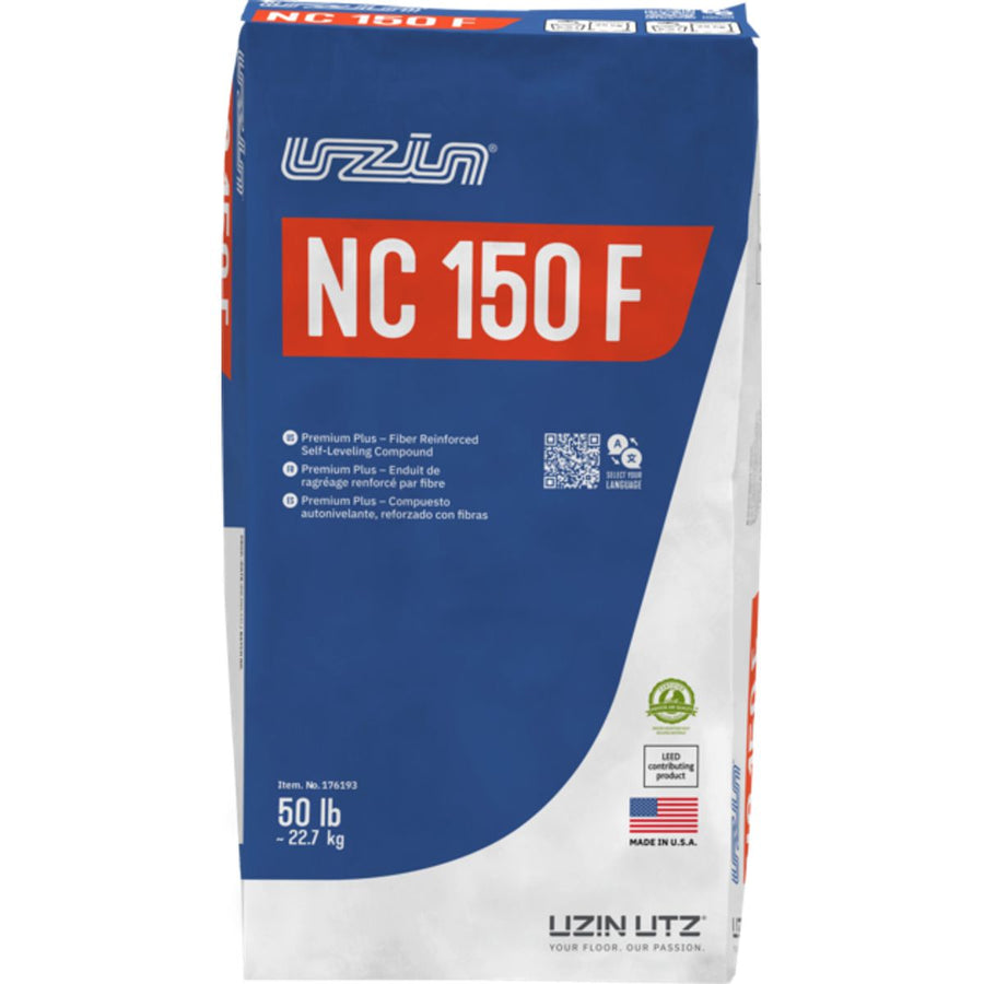 Uzin NC 150 F Premium Plus fiber-reinforced self-leveling compound 50 lb bag on white background