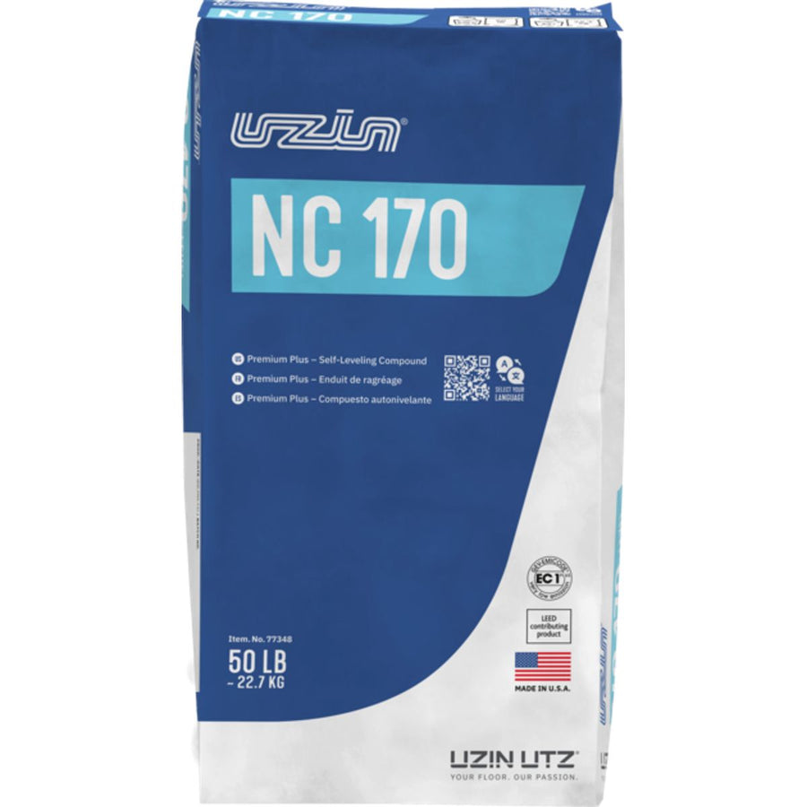 Uzin NC 170 Premium high-strength self-leveling compound 50 lb bag on white background
