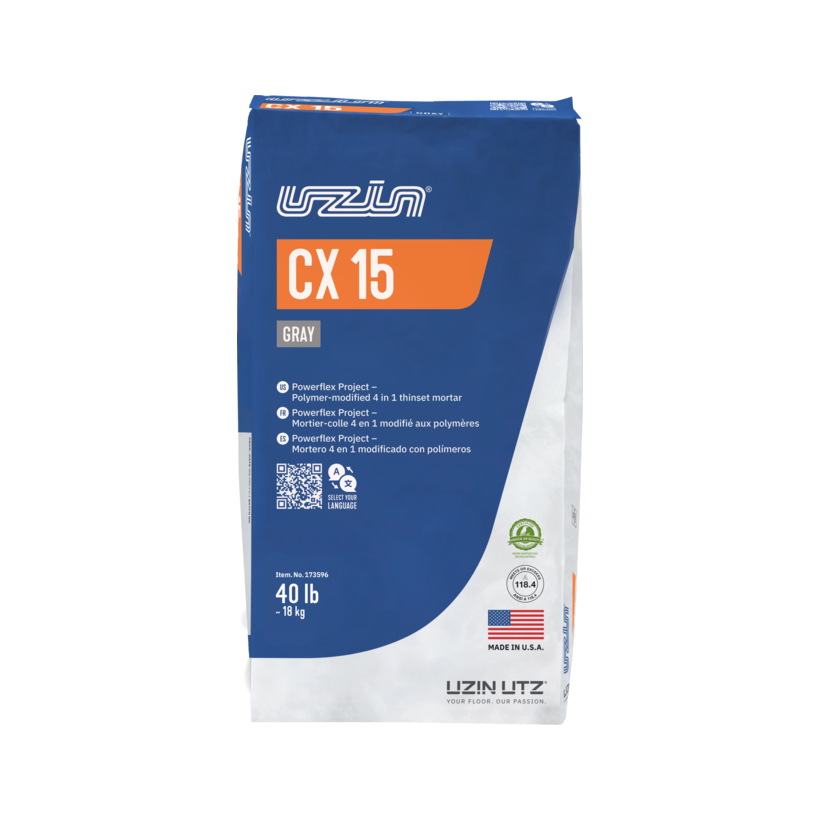 UZIN CX 15 Powerflex Project polymer modified 4-in-1 thinset mortar 40 lb bag for tile installation